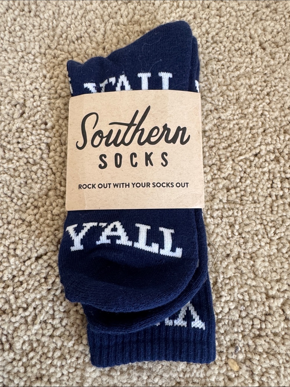 New with tags unisex Navy 'Y'All' Crew Socks. Super soft.